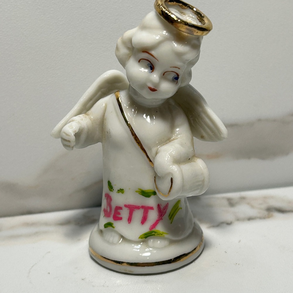 Vintage Japan Porcelain Betty Angel Salt Pepper Shaker Gold Trim Figurine